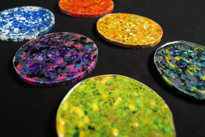 Coasters made from recycled material